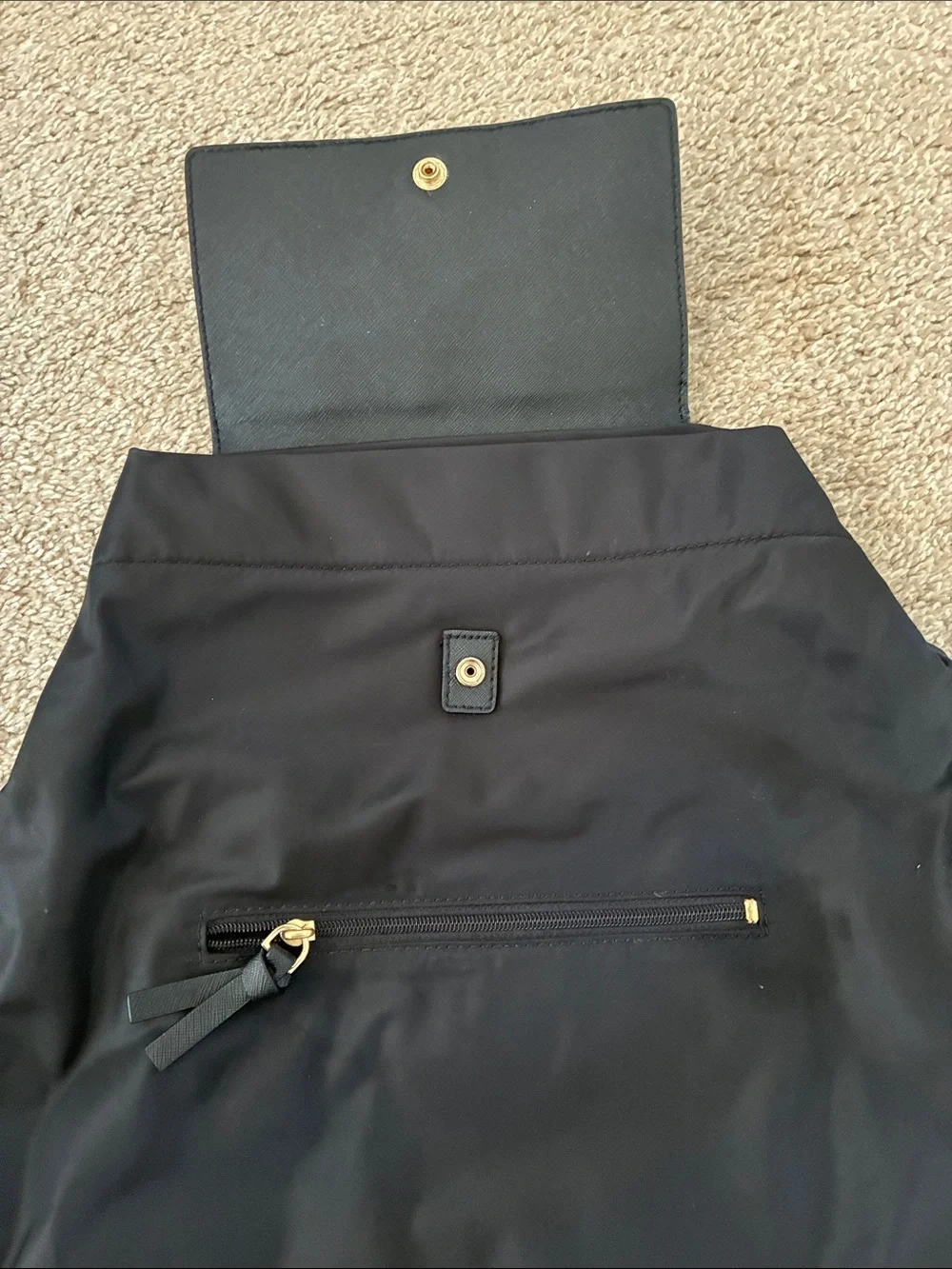 Tory Burch Black Nylon Logo Flap Backpack